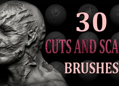 30 个切割与疤痕画笔 Blender + Zbrush - 30 Cuts and Scars Brushes
