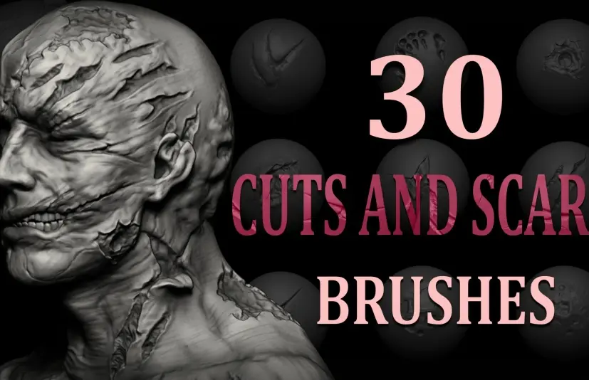 30 个切割与疤痕画笔 Blender + Zbrush - 30 Cuts and Scars Brushes
