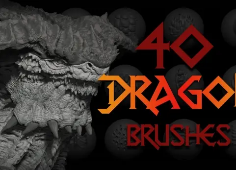40 款龙形笔刷 Zbrush + Blender - 40 Dragon Brushes