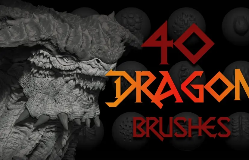 40 款龙形笔刷 Zbrush + Blender - 40 Dragon Brushes