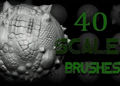 40款鳞片与皮肤纹理笔刷 Zbrush + Blender - 40 Scales and Skins Brushes