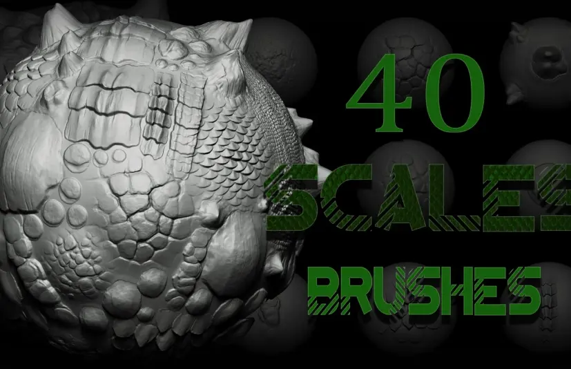 40款鳞片与皮肤纹理笔刷 Zbrush + Blender - 40 Scales and Skins Brushes