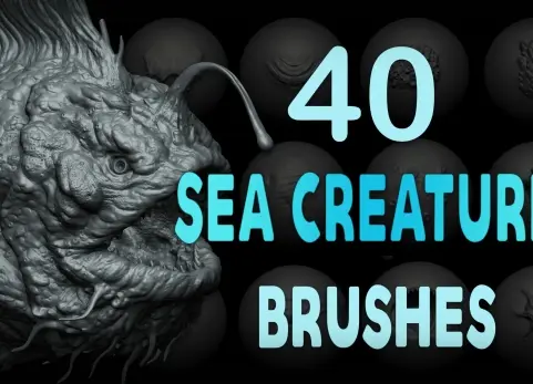 40种海洋生物笔刷 Zbrush + Blender - 40 Sea Creatures Brushes