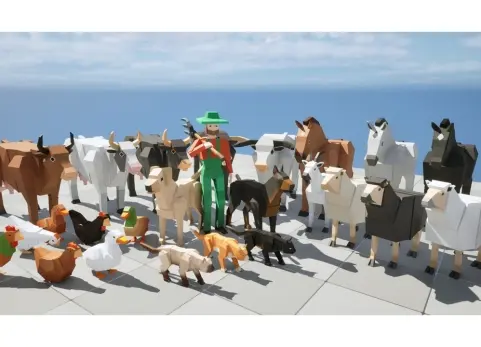 卡通农场动物与农夫——3D低多边形方块风格 Animated Farm Animals & Farmer- 3D LOW POLY Cubic
