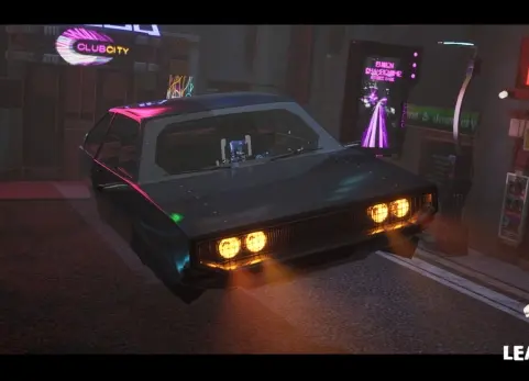 可驾驶的复古赛博朋克风格动画悬浮车02 Driveable Animated Retro Cyberpunk Hover Car 02