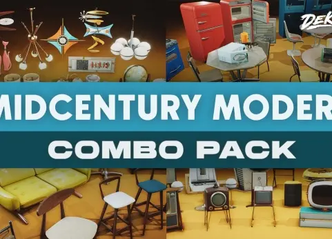 世纪中期家具与道具 - 组合道具套装 Mid-century Furniture and Props - COMBO Prop Pack (VOL 1-6)
