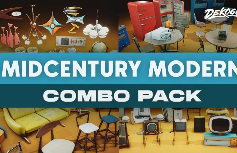 世纪中期家具与道具 - 组合道具套装 Mid-century Furniture and Props - COMBO Prop Pack (VOL 1-6)