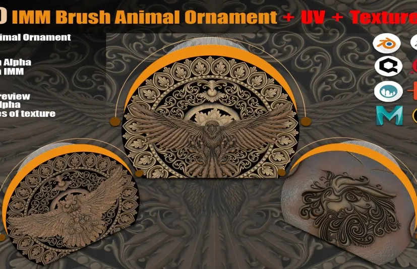 20个IMM笔刷动物摆件 + PBR材质贴图（2种类型）+ UV - 20 IMM Brush Animal Ornament + PBR Texture ( 2 types ) + UV