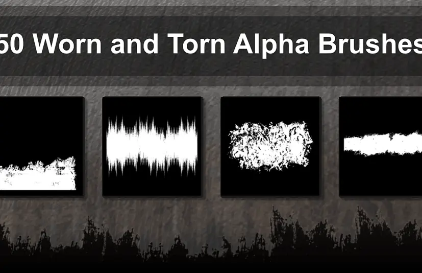50把Alpha画笔——磨损和撕裂的边缘 - 50 Alpha Brushes - Worn And Torn Edges