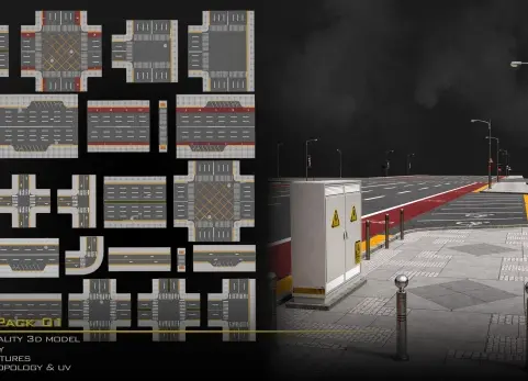 道路资源套装01 低多边形游戏可用模型 Road Pack Set 01LowPolyGameReady