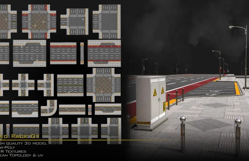 道路资源套装01 低多边形游戏可用模型 Road Pack Set 01LowPolyGameReady