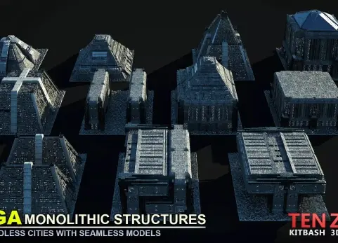 超级巨型单体结构科幻套件3D模型 MEGA MONOLITHIC STRUCTURES SCI-FI KITBASH 3D model