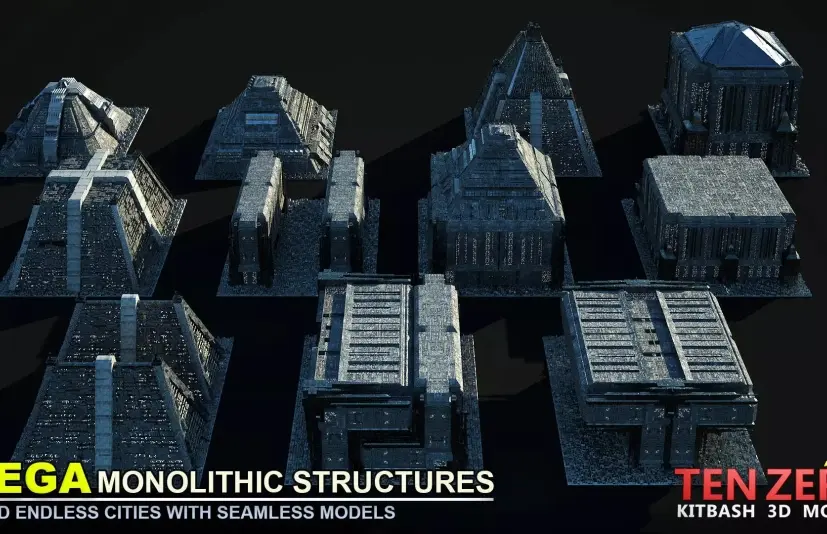 超级巨型单体结构科幻套件3D模型 MEGA MONOLITHIC STRUCTURES SCI-FI KITBASH 3D model
