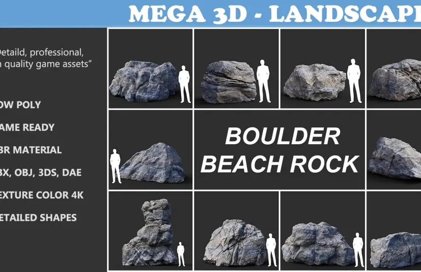 灰色巨石海滩岩石藏品 210110 - Gray Boulder Beach Rock Collection 210110