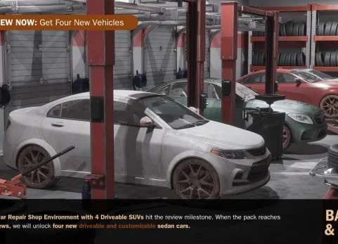 可停放四辆维修车辆的轮胎修理店环境 - Tire Repair Shop Environment with 4 Driveable Cars