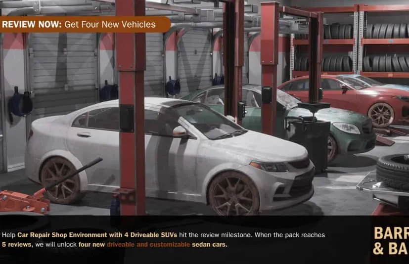 可停放四辆维修车辆的轮胎修理店环境 - Tire Repair Shop Environment with 4 Driveable Cars