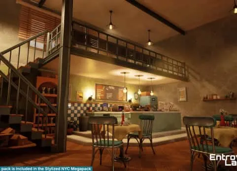 风格化的纽约咖啡馆 - Stylized New York Cafe – Coffee Shop Interior Modular Environment