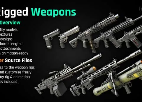 现代枪械合集 - 已绑定骨骼、可直接用于游戏成品模型 - Modern Guns Bundle - Rigged & Game Ready Models