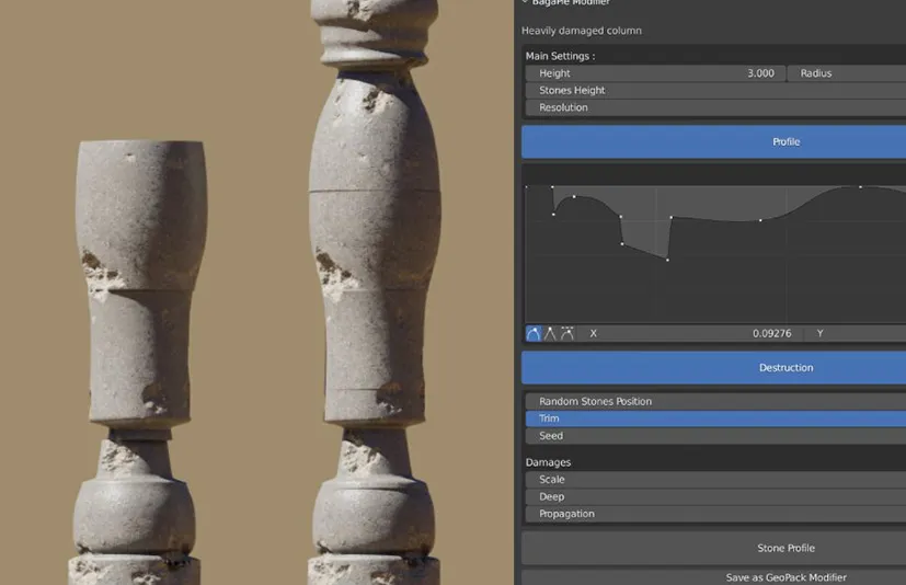 Blender资产 石柱生成器柱子建筑罗马 Stone Column Generator for BagaPie