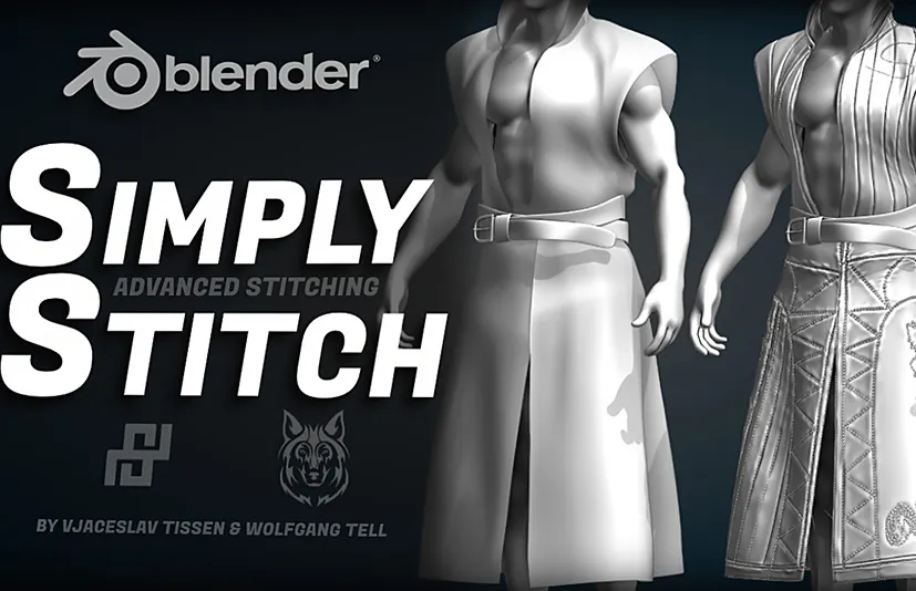 Blender插件 Simply Stitch 1.2简单缝纫服装缝合衣服装缝线针迹