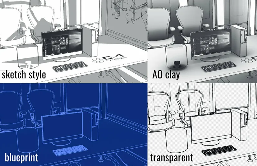 Blender插件 Simple Sketch Pro v1.1 简单素描蓝图渲染插图线条草图