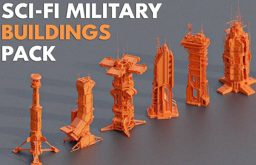 科幻未来主义军事建筑包 - Sci-Fi Futuristic Military Buildings Pack