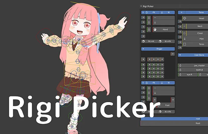 Blender插件 Rigi Picker 1.12 绑定拾取器Rigify选择骨骼姿势