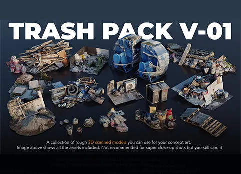 建筑垃圾等废物扫描包 - Trash Pack V-01 - 3D scanned Kitbash assets