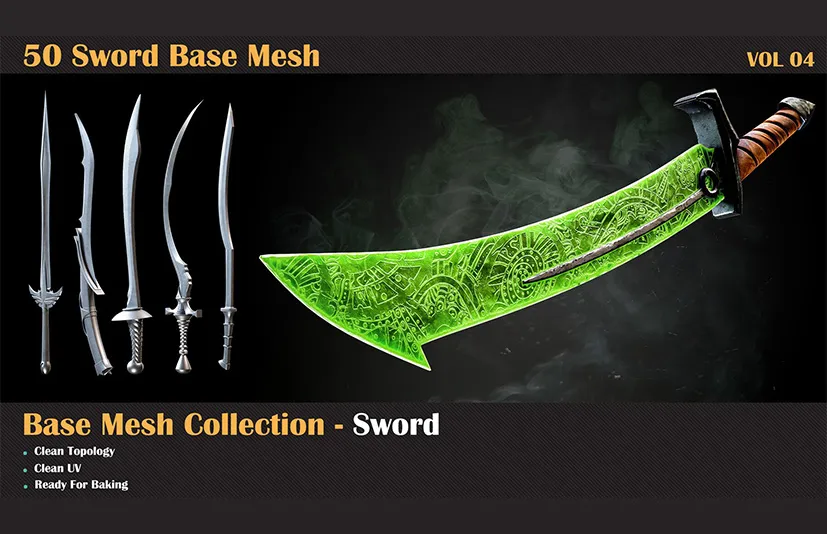 Blender 50个基础剑模型 - 50 Sword Base Mesh - VOL 05  Game Ready