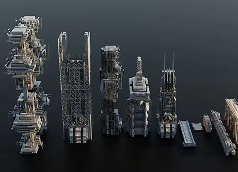 旧反乌托邦建筑套装3D模型 - Old Dystopic Buildings set 3D model