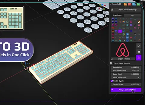 blender插件 Vector to 3D v1.0.0 一键SVG矢量图形转高质量3D模型