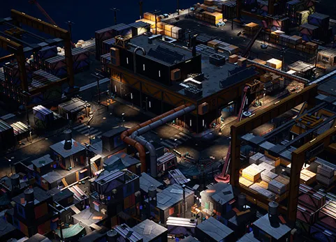 赛博朋克海岸港口城市场景 - Cyberpunk Port City Environment