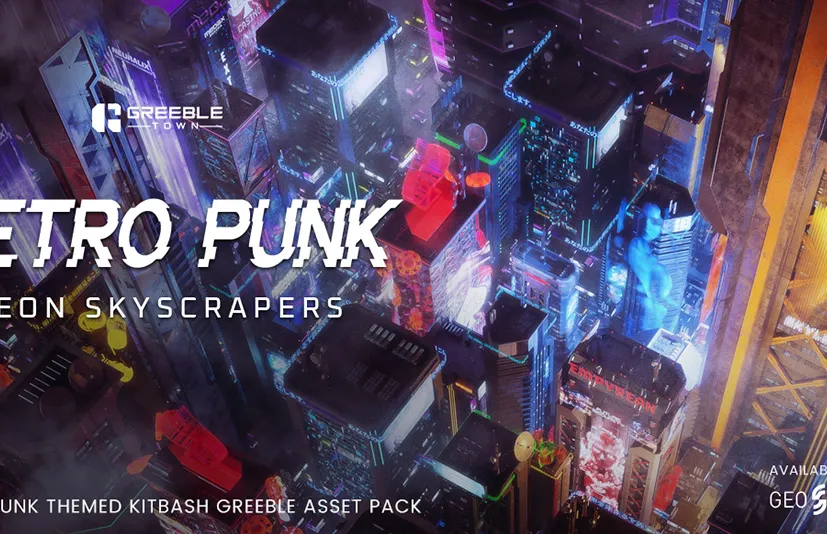 blender赛博霓虹摩天大楼建筑3d模型 - MetroPunk Neon Skyscrapers