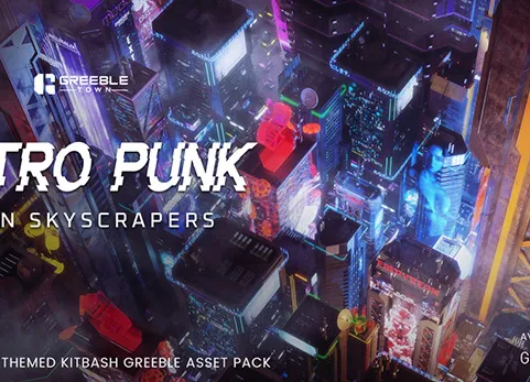 blender赛博霓虹摩天大楼建筑3d模型 - MetroPunk Neon Skyscrapers