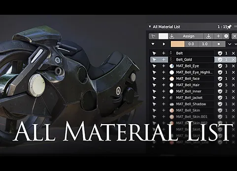 Blender材质摄像机场景灯光素材列表插件 All Material List V2.7.7