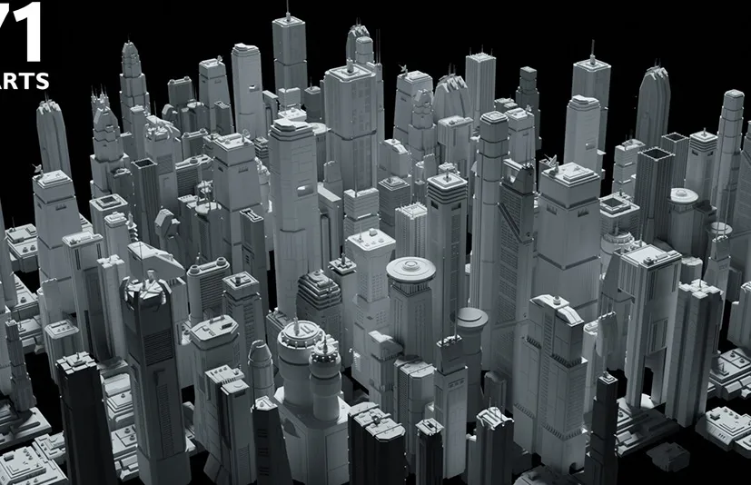 71 个科幻摩天大楼和住宅建筑套件 - 未来赛博朋克 - [Bundle] 71 Sci-Fi Skyscrapers and Residential Buildings Kit - Futuristic CyberPunk
