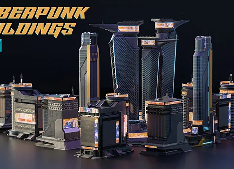 赛博朋克建筑 - 第01部分 - 游戏可用资源 - Cyberpunk Buildings - Part 01 - Game Ready Assets