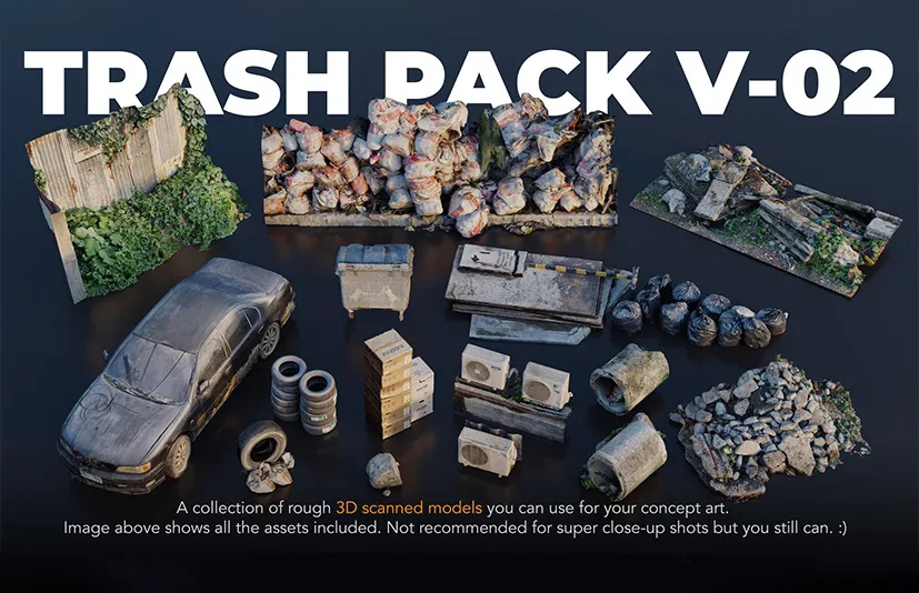 Blender 3D扫描资产02- Trash Pack V-02 - 3D scanned Kitbash assets