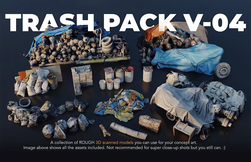 Blender3D扫描资产04 - Trash Pack V-04 - 3D scanned Kitbash assets