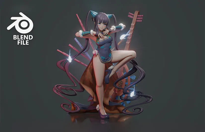 Blender工程-三渲二人物工程卡通人物模型女孩模型 - Yang Guifei blend file Resources