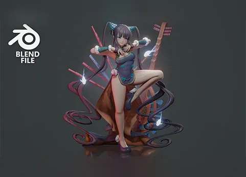 Blender工程-三渲二人物工程卡通人物模型女孩模型 - Yang Guifei blend file Resources