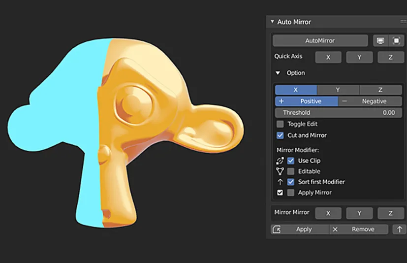 Blender自动镜像对称插件 - Auto Mirror Ex v2.9.5