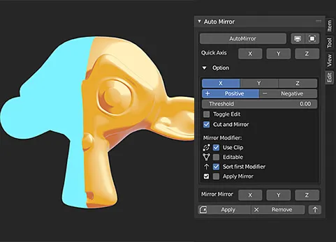 Blender自动镜像对称插件 - Auto Mirror Ex v2.9.5