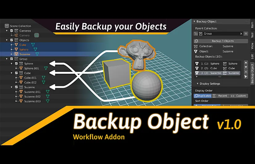 Blender轻松创建对象备份 - Backup Object v1.0.6