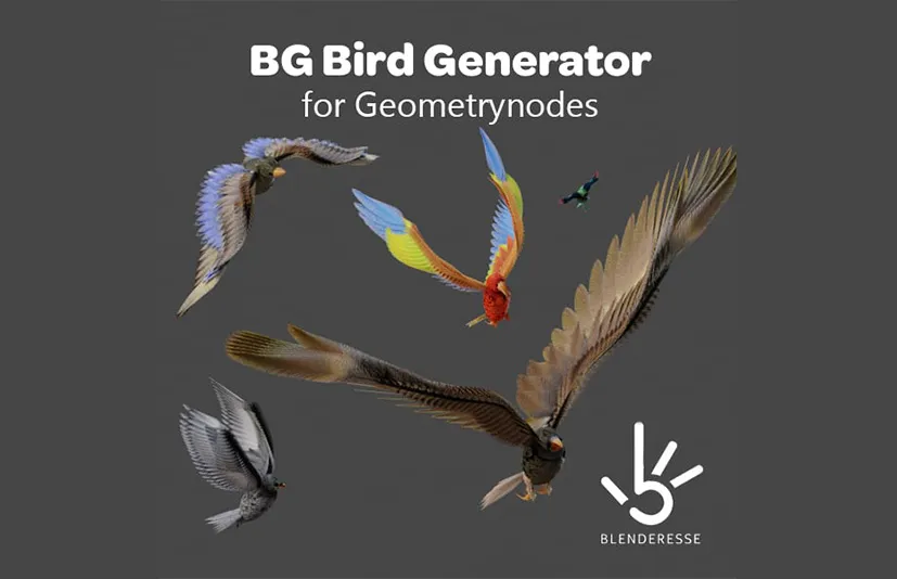 Blender几何节点鸟类模型动画生成器 - Bird Generator Setup for Geometrynodes v02