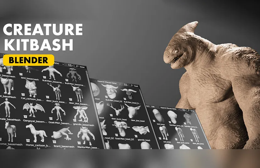 Blender插件 Creature Kitbash 怪物工坊207种野兽爬虫生物资产