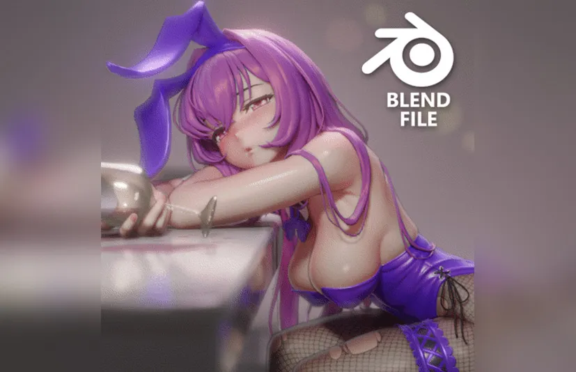 Blender斯卡哈人物模型材质源文件含T姿势绑定动画 - Scathach