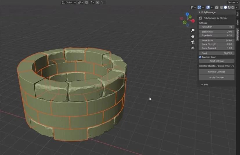 Blender模型破损添加细节纹理雕刻插件 - PolyDamage for Blender
