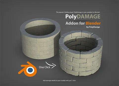 Blender模型破损添加细节纹理雕刻插件 - PolyDamage for Blender