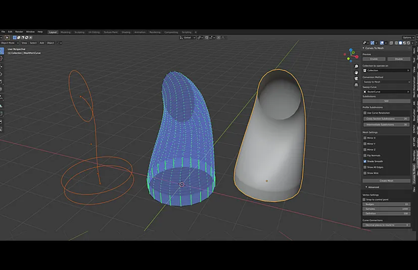 Blender线条生成面片插件 Curves To Mesh V2.8.1